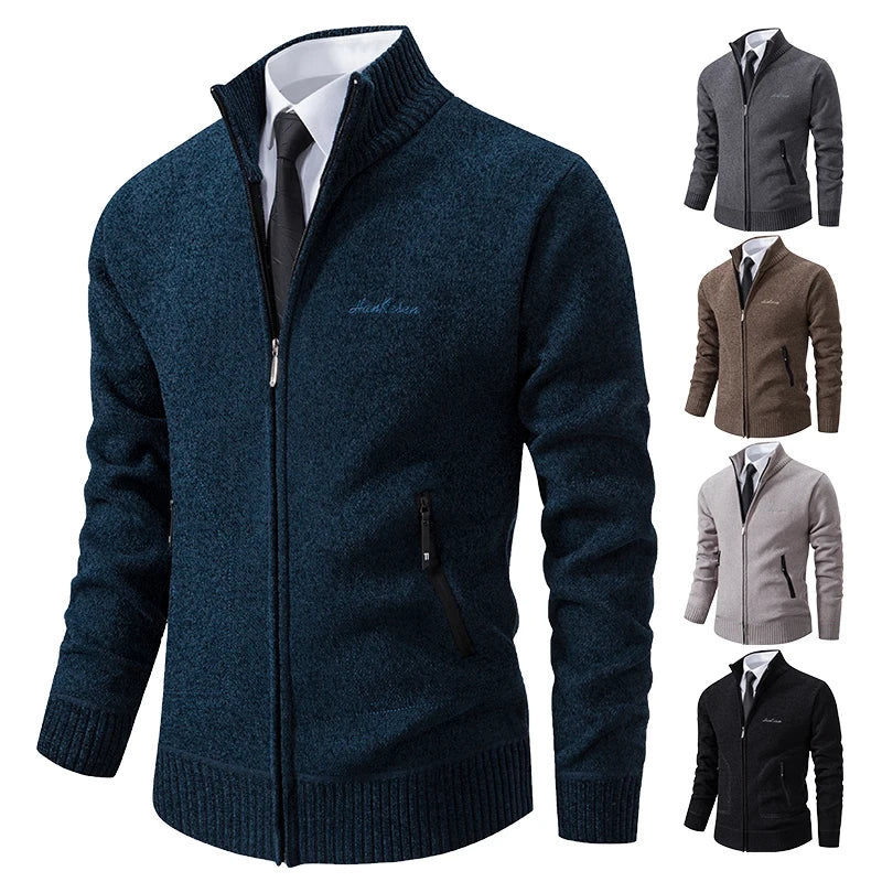 2023 Knitwear Spring and Autumn Men's Stand-up Collar Thick Warm Cardigan Sweater Winter Loose Casual Coat