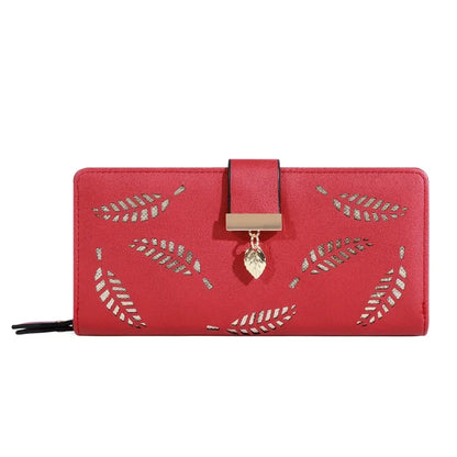 Women Wallet PU Leather Purse Female Long Wallet Gold Hollow Leaves Pouch Handbag For Women Coin Purse Card Holders Clutch