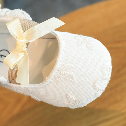 HAIZHIW 0-18 Months Cute White Lace Baby Girl Princess shoes Baby Shoes Bow Fringe Rubber Soled Non-slip Footwear Crib Shoes