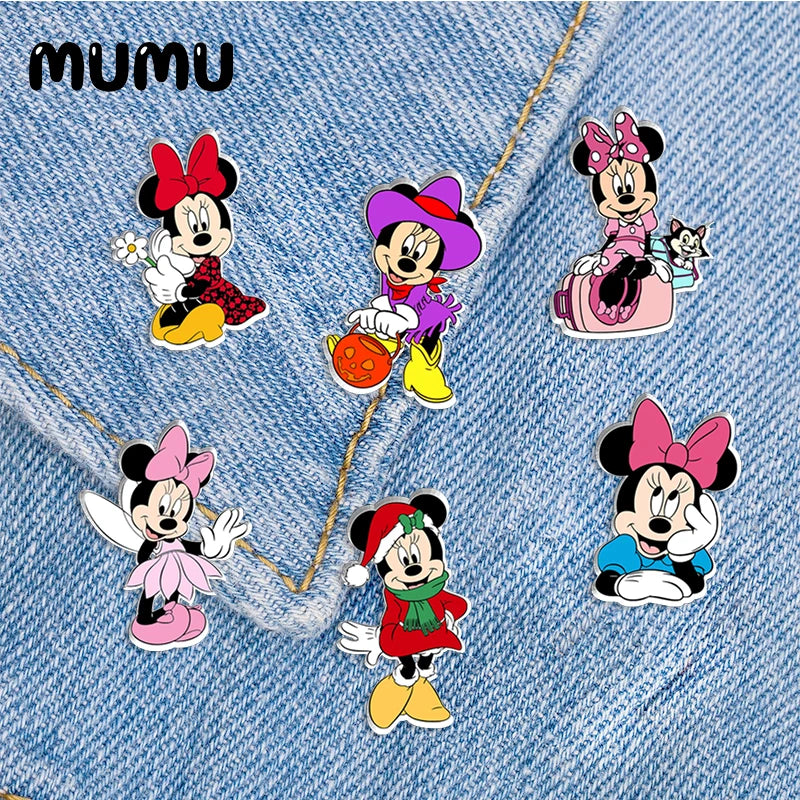 2024 New Minnie Mouse Lapel Pin Cartoon Acrylic Brooches Handmade Epoxy Jewelry Shirt Bag Badge