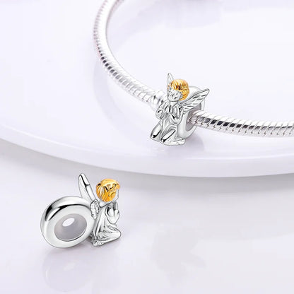 925 Silver Angel Baby Charms Zirconium Heart Shape Angel Wings Dangle Beads Fit Bangle Bracelet Necklace DIY Jewelry Marking