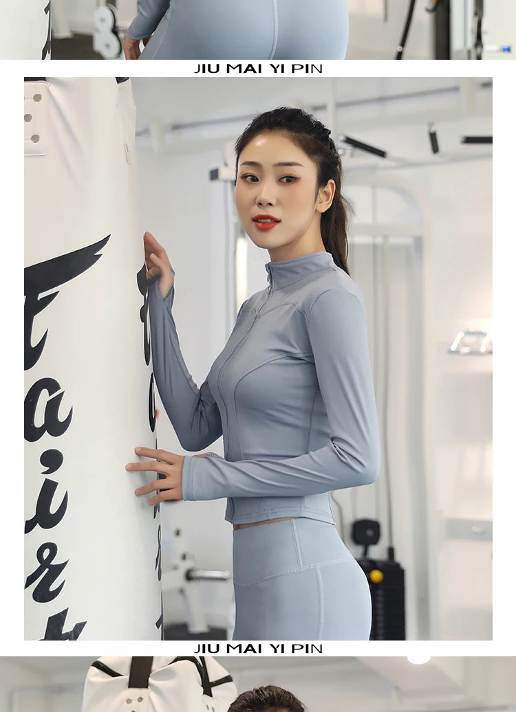 Slim Tracksuit Workout Top Female Training Jackets Zipper Long Sleeve Yoga Running Sports Coat