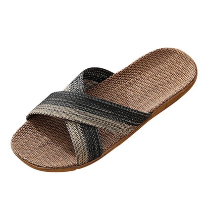 Summer Men Flax Slippers Casual Linen Slides Multi-Style Non-Slip Home Flip Flops Indoor Shoes Male Sandals Pantoufle Homme