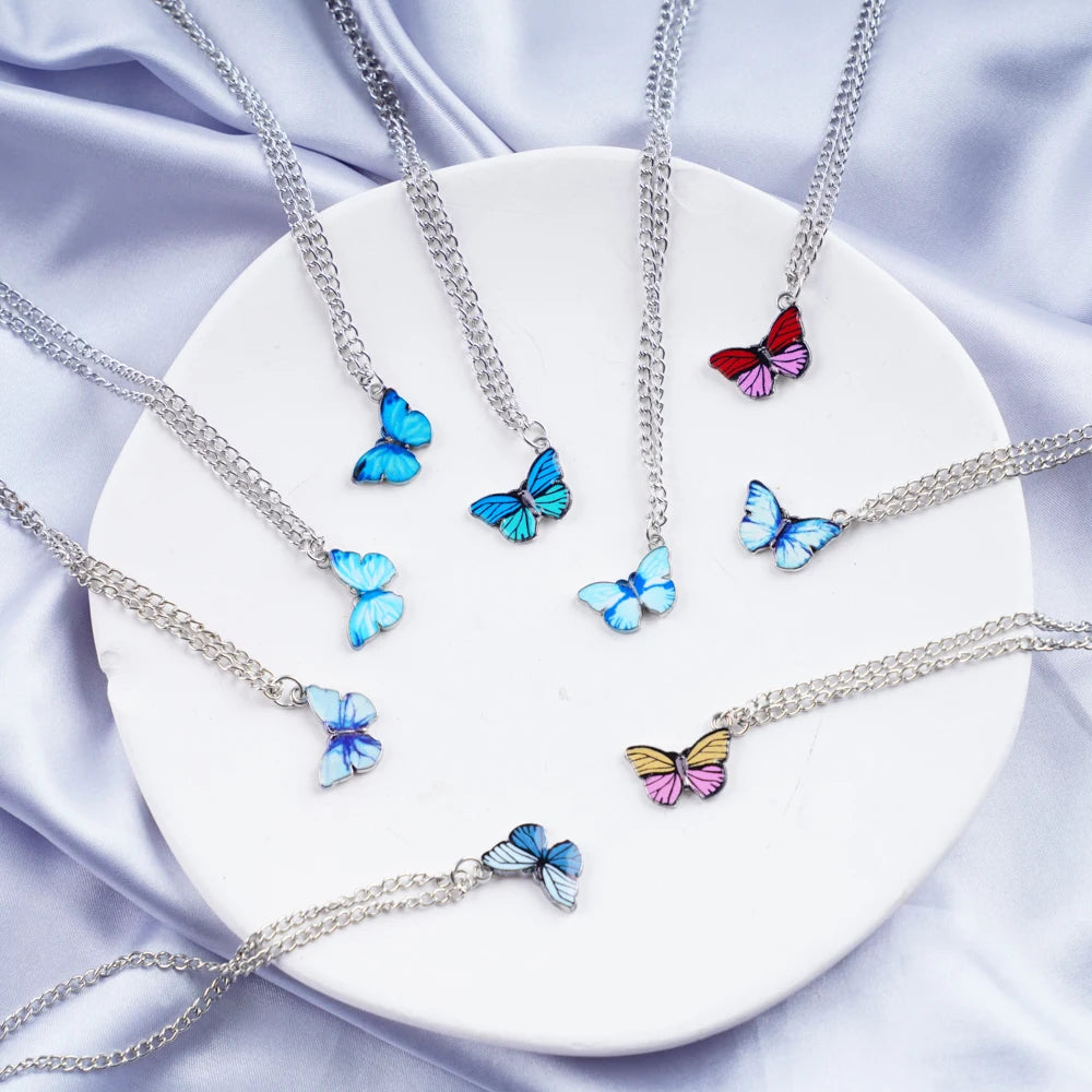 20Pcs/Lot Korean New Butterfly Pendant Necklace for Women Gilrs Cute Lovely Neck Jewelry Accessories Birthday Gifts