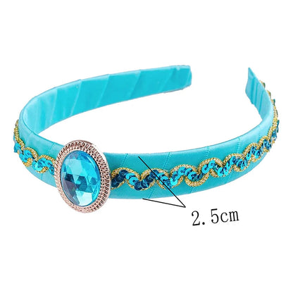 Girls Jasmine Blue Headbands Large Crystal Children Headwear Arabian Princess Hair Bands For Cosplay Party Hair Accessories