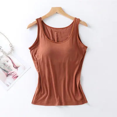 2025 Women's Vest Tops With Built In Bra Neck Vest Padded Slim Fit Tank Tops Sexy Shirts Feminino Casual Underlay shirt slimming