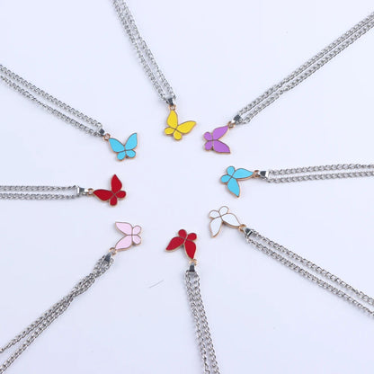 20Pcs/Lot Korean New Butterfly Pendant Necklace for Women Gilrs Cute Lovely Neck Jewelry Accessories Birthday Gifts