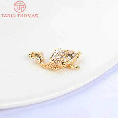 (129) 12x23MM 24K Gold Color Plated Brass Fish Charms Pendants High Quality Jewelry Accessories