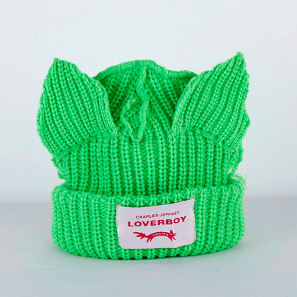 2023 Loverboy Cat Ear Knit Hat solid Warm Pig Ear Woolen Hat Cute Fashion Hooded Cap Niche Design Hip-hop Personality Cold Hat