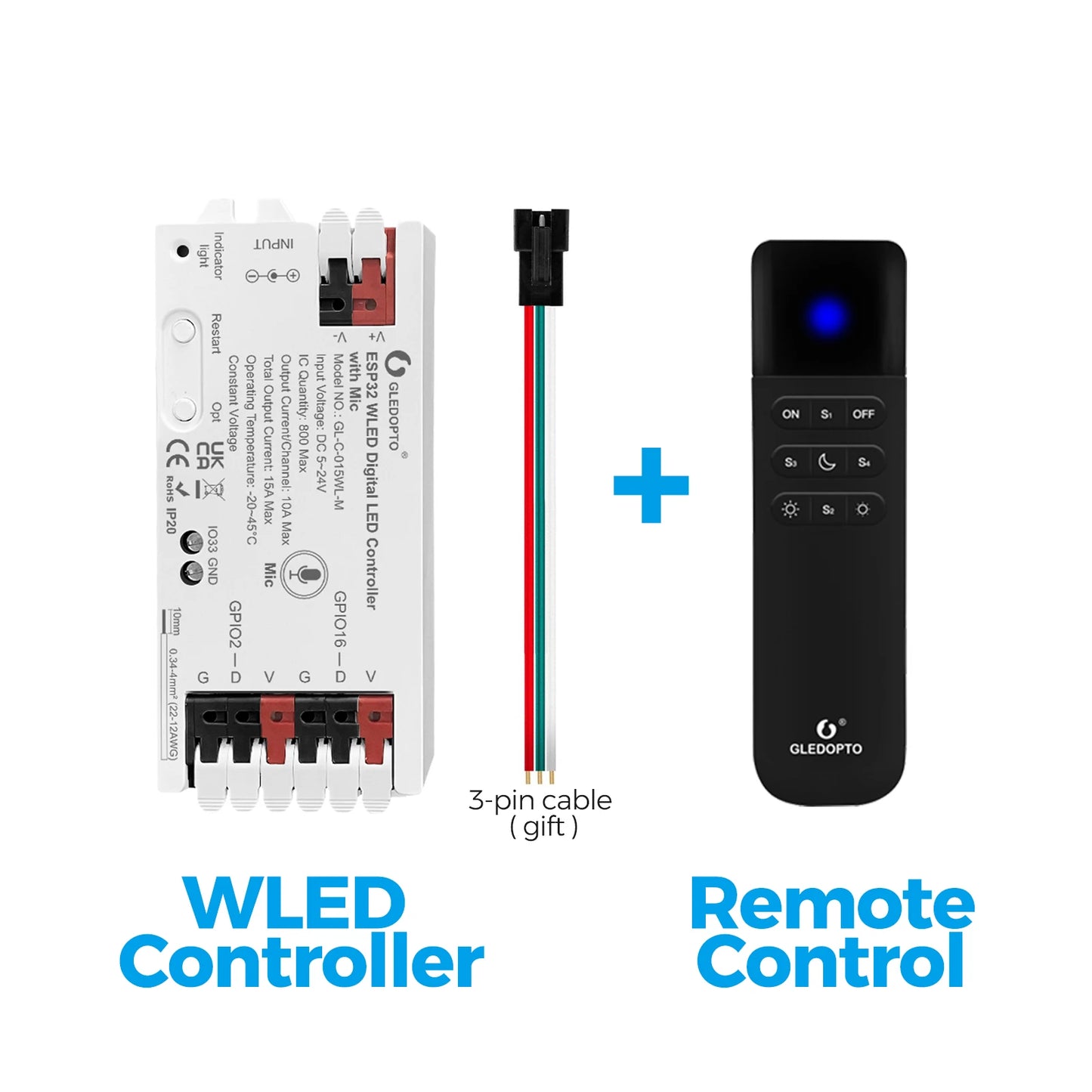 WLED Controller ESP32 with Microphone Sound Reactive Music Sync 5V 12V 24V WLED Remote Control Optional, Work with Alexa