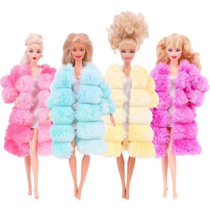 30CM&11.8Inch Doll Clothes Plush Coat + Dress+Hat ,T-shirt Set Suitable Fashion Outfit Casual Clothing Free Glasses Gift