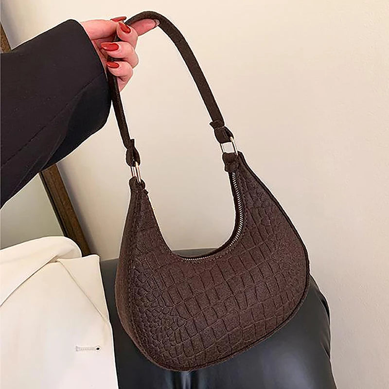 Candy Color Advanced Design Texture Armpit Handbags Felt Shoulder Bags For Women Women's Subaxillary Bag Purses Crescent Bag