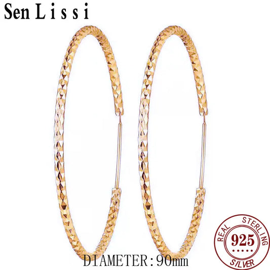 Senlissi - New Platinum Plated 925 Sterling Silver Women's Hoop Earrings 2.0mm Fashion Earring  Rose Gold Cерьги Kольца 30-90mm