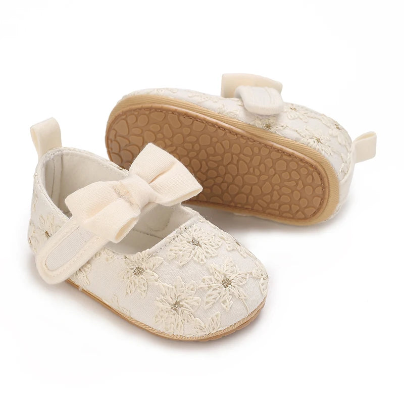 HAIZHIW 0-18 Months Cute White Lace Baby Girl Princess shoes Baby Shoes Bow Fringe Rubber Soled Non-slip Footwear Crib Shoes