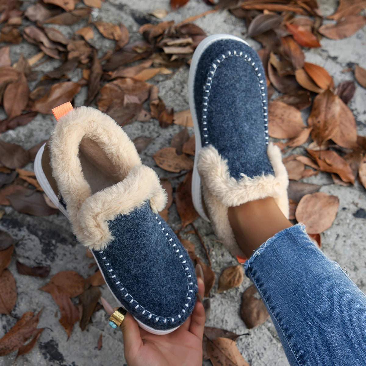 2024 New Ladies Slip on Comfortable Ankle Boots Women Winter Warm Plush Fur Snow Boots Suede Shoes Female Footwear Femininas