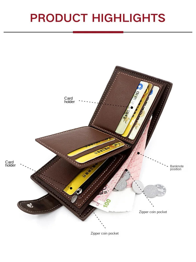 Men's Wallet with Hasp Business Card Holder Case Male Short Purse PU Leather Money Bag for Men Credit Card Wallets