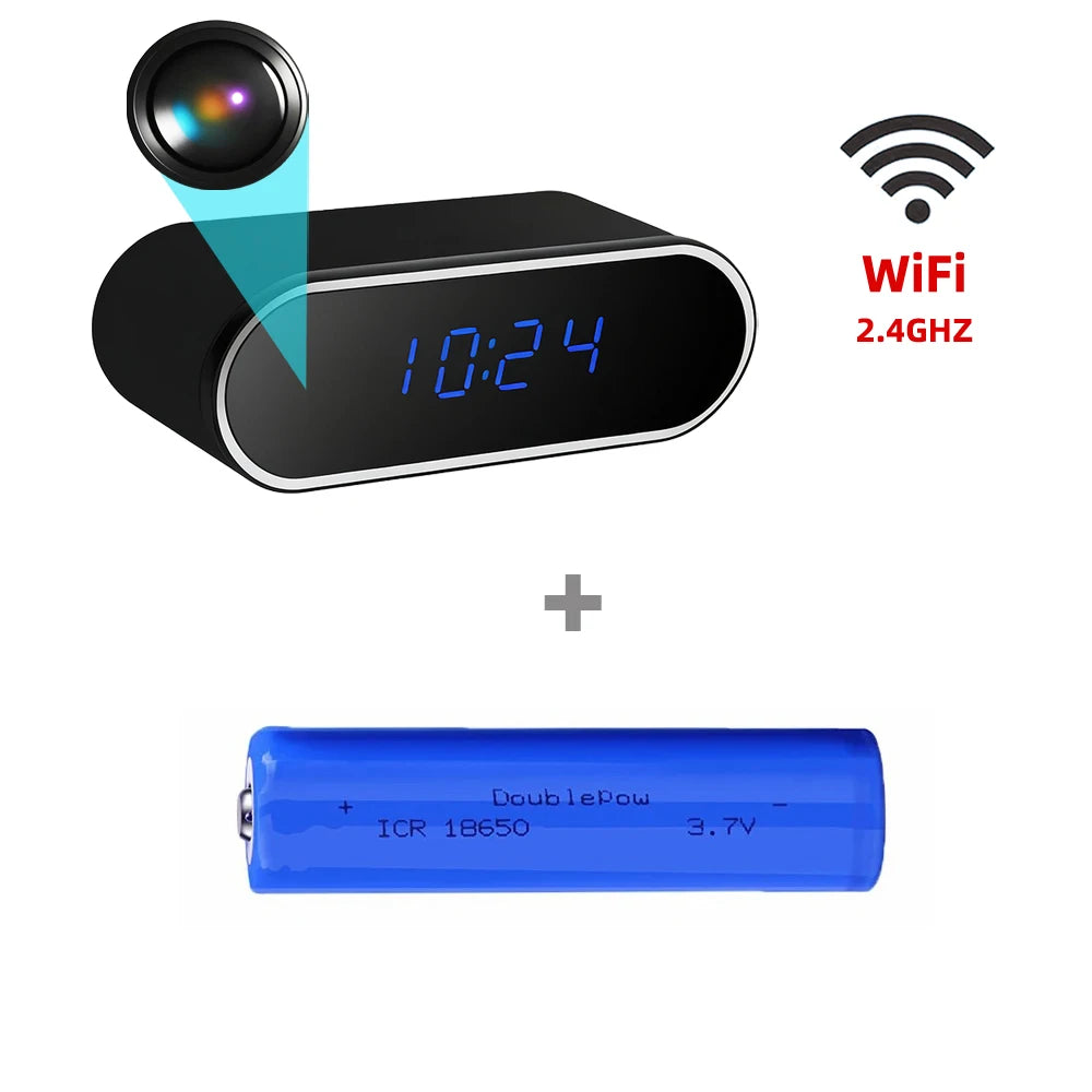 Wireless mini clock camera supports WiFi night vision IP HD 4K camera, used for home and office monitoring, nanny network cam