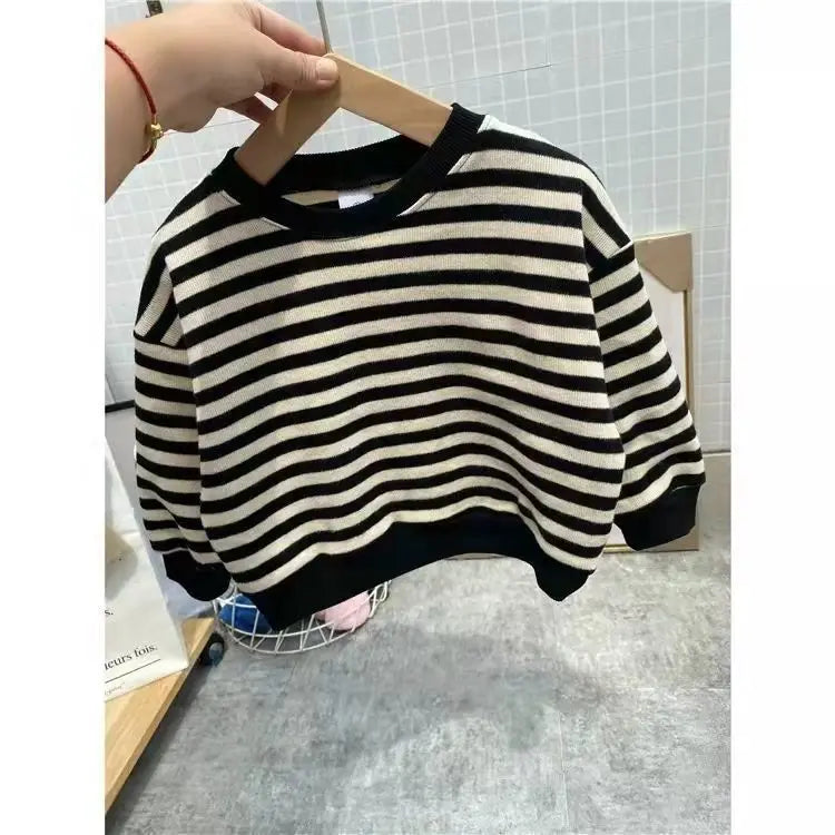 Spring Autumn Stripe Long Sleeves Sweatshirt Kids Boys' Loose Bat Sleeves Tops Girls'  Baby Boy Clothes