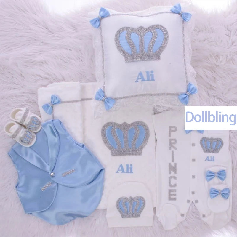 Personalized Name Baby Parajam Baby Boy Outfits Blazer Vest Kids Clothing Christening Body Suit Mittens Receiving Blanket Set