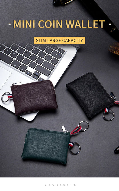 Genuine Leather Coin Purse Mini Card Holder Ultra-thin Small Zipper Cute Wallet Soft Cowhide Leather Driver's License Key Bag