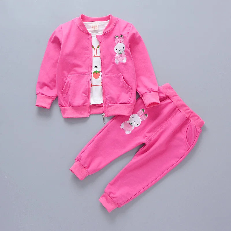 Baby's Three Piece Set Spring Autumn Thin Sets Girls Cute Cartoon Clothes Leisure Sports Suit Korean Version Trendy Clothing