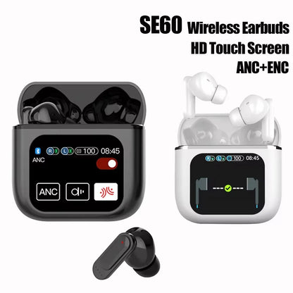 1.8''Full In Touch Screen Wireless Earphone SE60 ANC+ENC Bluetooth5.4 Headset Active Noise Cancelling In Ear For iOS 9.0/Android