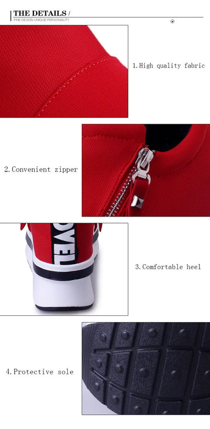 Platform Sneakers 2023 New Women Red Casual Comfortable Hidden Heel Shoe Black Canvas Shoes Wedge Heels Sneaker Tenis De Mujer