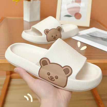 Bear Slippers Women Summer Flip Flops Cute Cartoon Cloud Shoes For Bathroom Indoor Outdoor Wear Soft Thick Beach Men Sandals