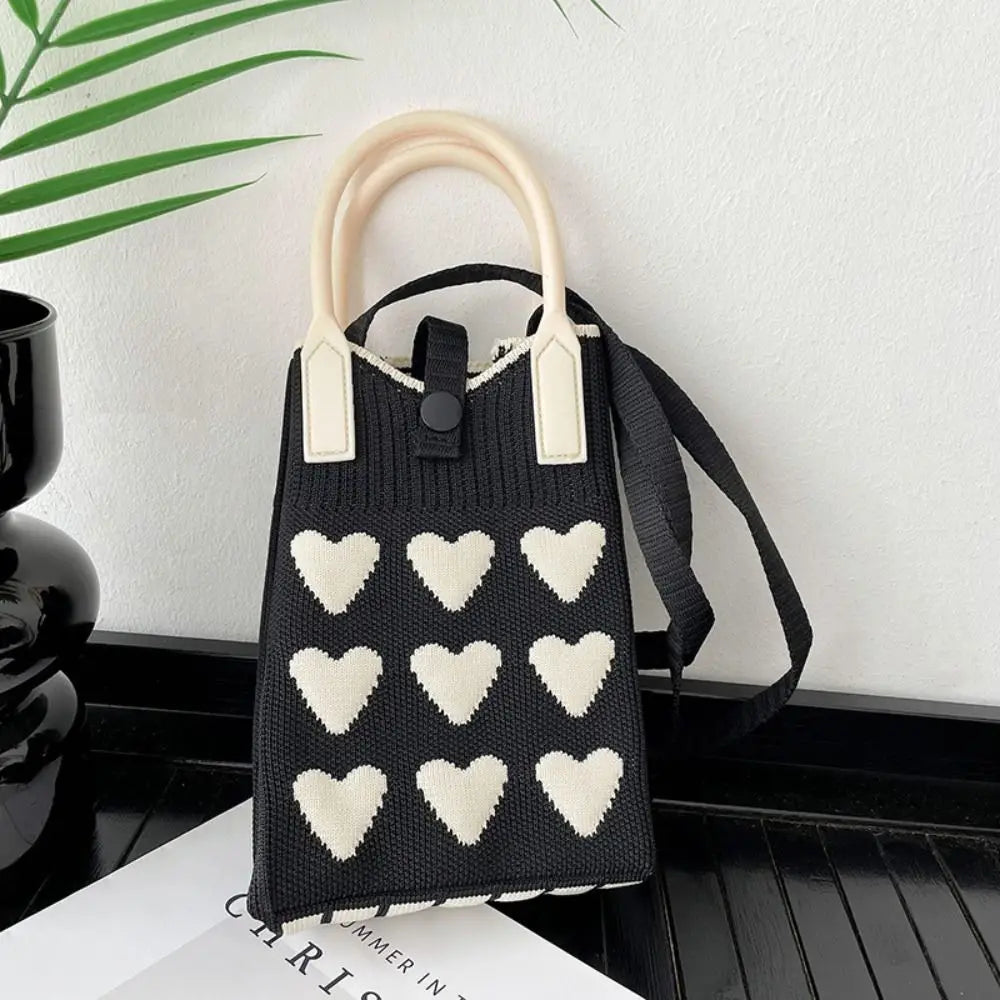 Knitted Mini Mobile Phone Bag Female Korean Version Sweet Love Shoulder Handbag Hand Bag Purses and Handbag