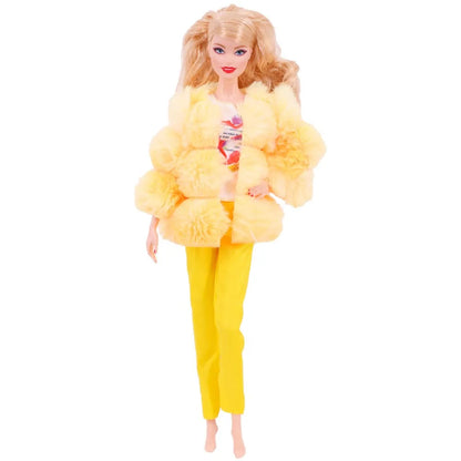 30CM&11.8Inch Doll Clothes Plush Coat + Dress+Hat ,T-shirt Set Suitable Fashion Outfit Casual Clothing Free Glasses Gift