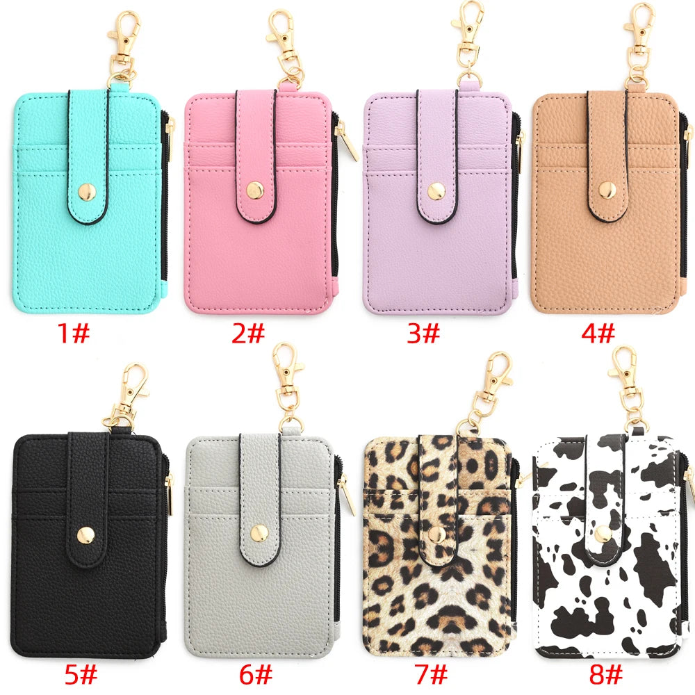 Fashion multifunctional Pattern Credit Card Bag Pu Leather Coin Purse Women Silicone Bead Bangle Keychain