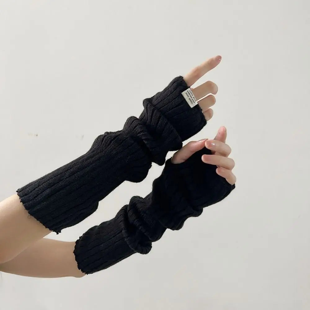 Fingerless Long Wrist Gloves Arm Warmers False Sleeves Knitted Gloves Finger Sleeves Cover Black White Half Finger Gloves