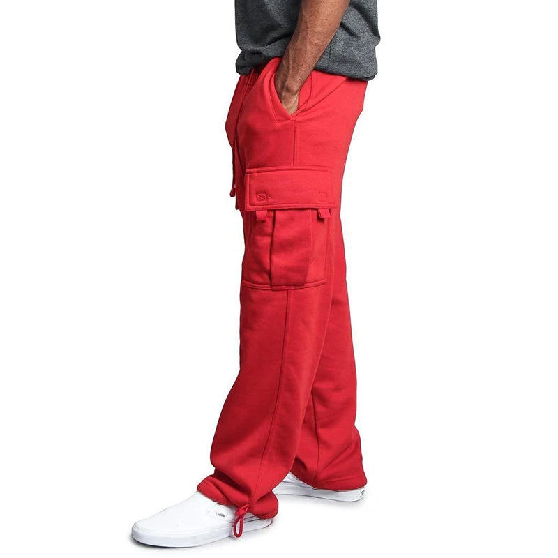 Mens Sweatpants Straight Fit Joggers for Sports and Streetwear Loose Oversized Drawstring Long Pants Men Multi-pocket Pants