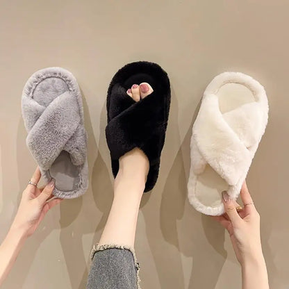 Casual Fluffy Slippers Women House Flats Plush Designer Platform Winter Shoes Girls Elegant Warm Home Fashion Popular Footwear