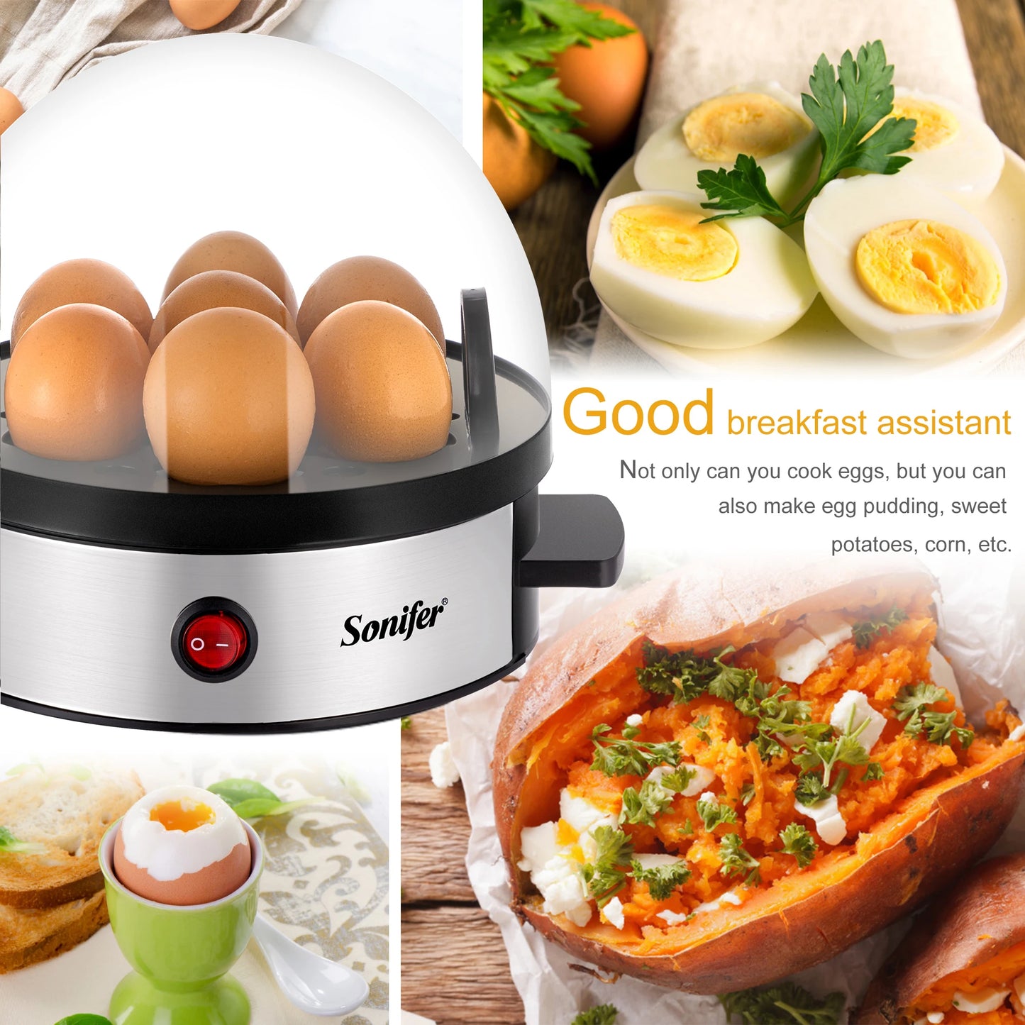 Convenient Egg CookerElectric Egg Cooker 7pcs Egg SteamerEgg CookerKitchen Cooking ToolsEgg CookerAuto-Off Function 350W Sonifer