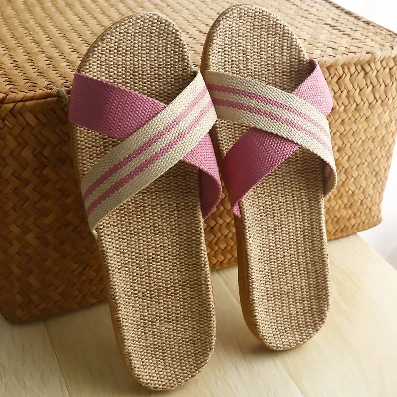 Four Seasons Linen Slippers Home Indoor Anti-Slip  Summer Couple Cotton and Linen Floor Mops Soft Bottom Sandals