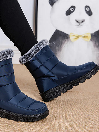 Msfilia Women Autumn Winter Rabbit Fur High Barrel Warm Velcro Waterproof Snow Boots