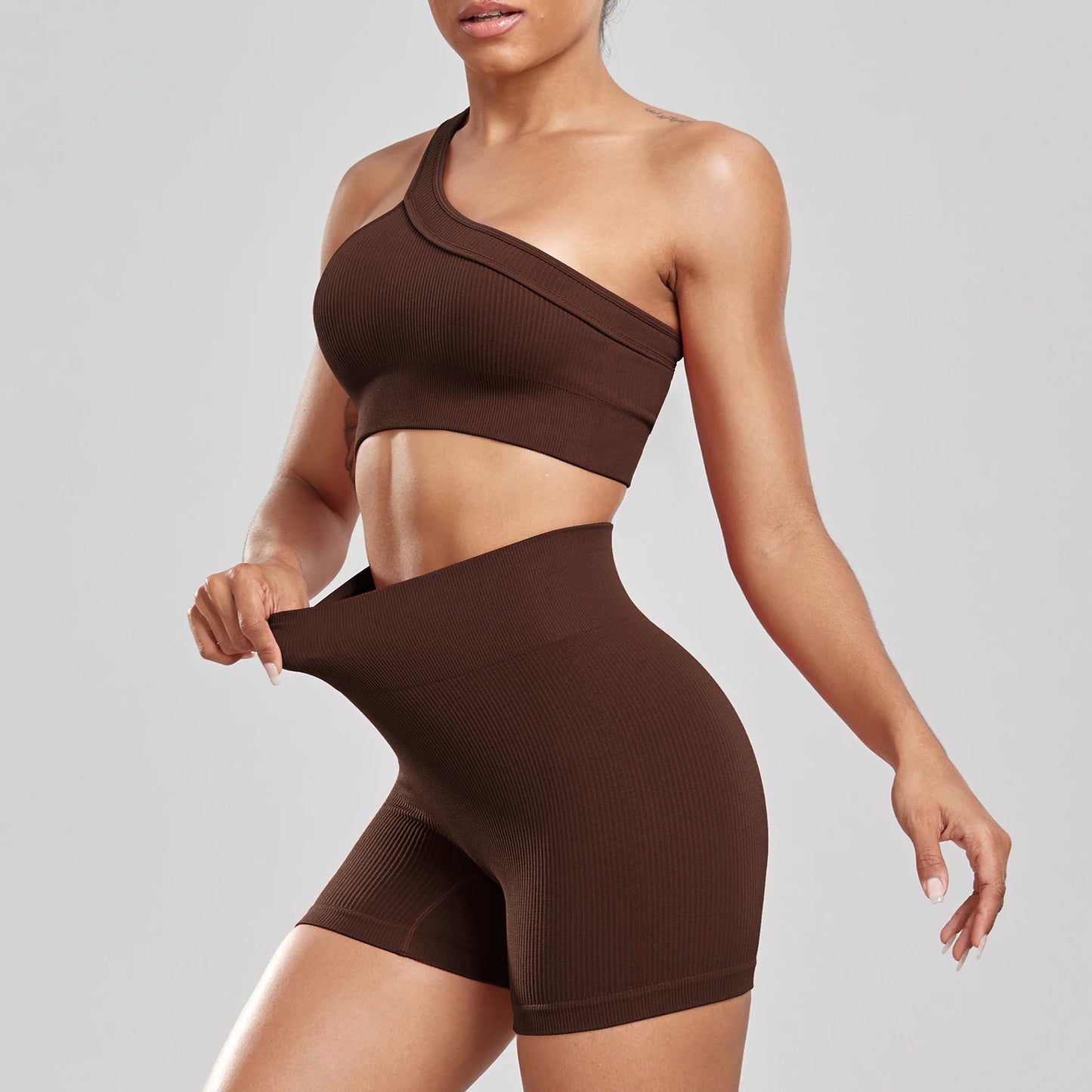 New 2024 Woman Thread Fitness Shorts Sets Skinny Stretch High Waist Sexy Shorts Sets Running Outdoors Casual Fashion  Top Women