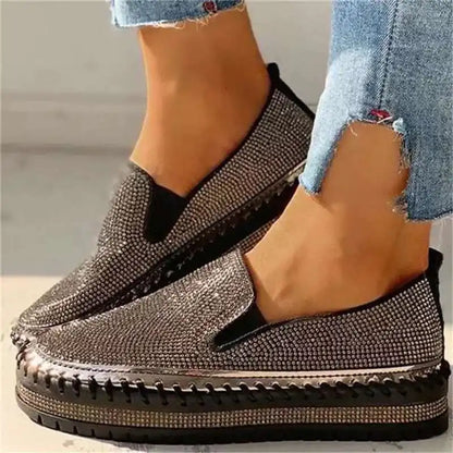 2024 spring new Women's Outdoor Fashion Shoes thick soled Rhinestone Platform flat Shoes Casual Comfor Female versatile Shoes