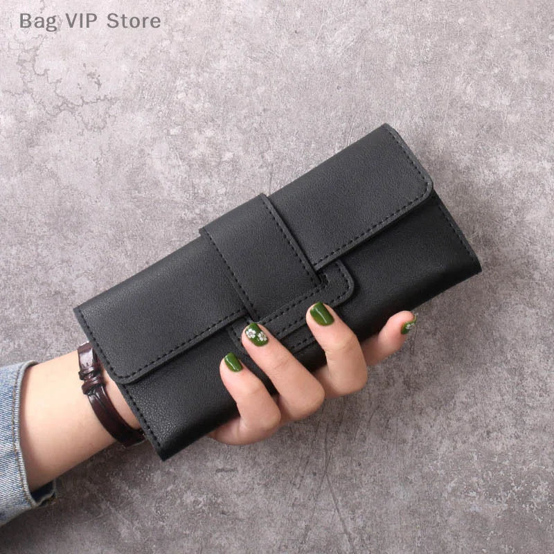 Solid Color PU Leather Women Wallet Luxury Long Hasp Fold-over Pattern Coin Purses Female Thin Clutch Phone Storage Bag Handbag