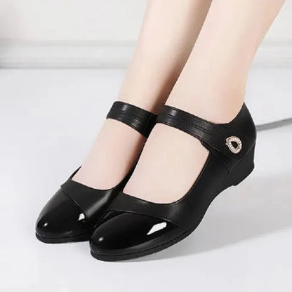 Women Fashion Light Weight Wedge Heel Comfort Spring & Autumn Shoes Lady Casual Sweet Home & Outside Black Leather Pumps E1419