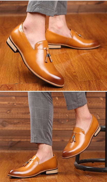 Luxury Mens Leather Shoes Office Men Formal Oxfords Pointed Oxford Wedding Leather Men Dress Shoes Fringed Loafers Social Shoesc