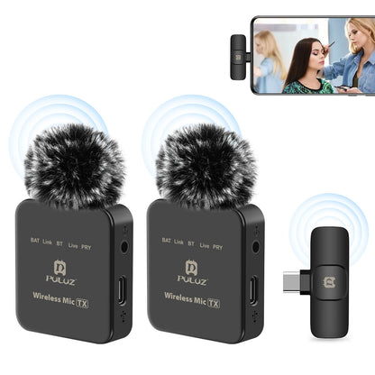 PULUZ Wireless Lavalier Microphone Portable Audio Video Recording Mini Mic for iPhone Android Outdoor Live Broadcast Phone Mic