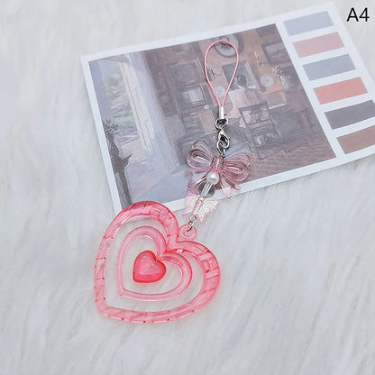 New Pink Y2K Phone Pendant Kawaii Women Love Bow Cartoon Charms Chain For Keys Bags Accessories Charms Phone Lanyard