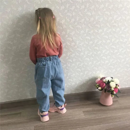 Kids Jeans Pant Casual Trousers For Boys Girls High Waist Solid Warm Out Jeans Children's Pants Autumn Spring 9M-4Years