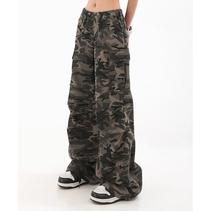 American Retro High Street Casual Overalls Camouflage Loose Wide Leg Pants For Women Y2k Hip-hop Cargo Grunge Baggy Trousers