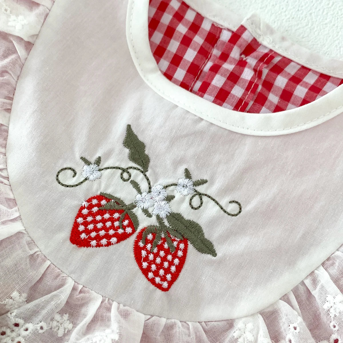 Summer Baby Girls Romper+Headband Newborn Red Plaid Strawberry Embroidery Summer Onesies Clothes Casual and versatile style