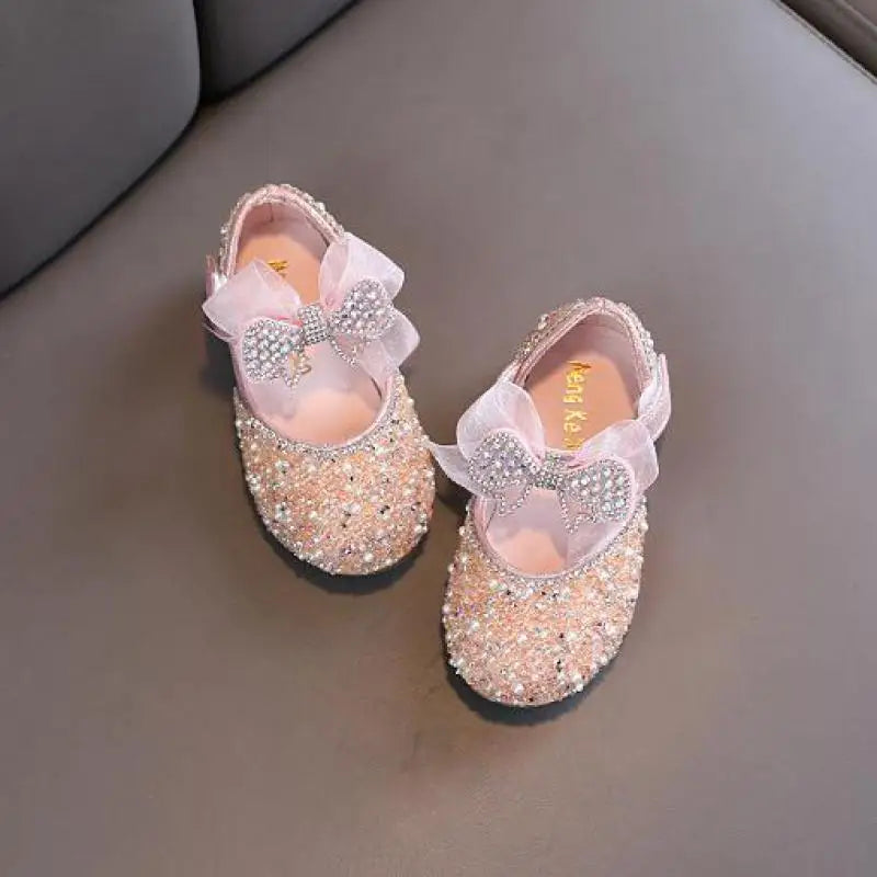 AINYFU New Children's Sequined Leather Shoes Girls Princess Rhinestone Bowknot Single Shoes 2024 Fashion Baby Kids Wedding Shoes