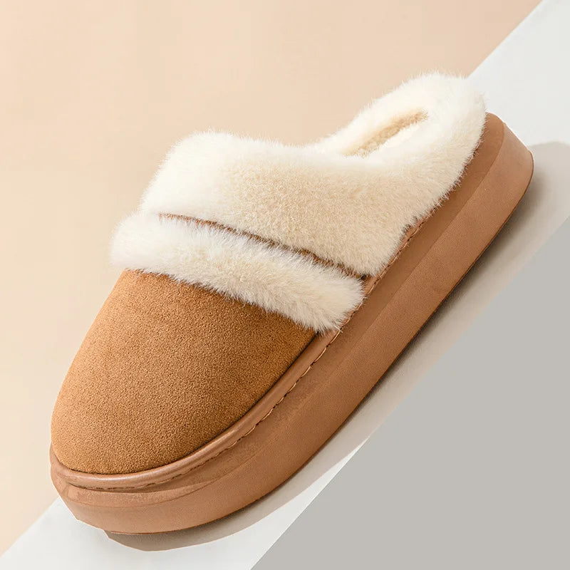 Comwarm Winter Plush Slippers For Women Indoor Antiskid Warm Cotton Slippers Fur Fluffy Flat Home Slides Lady Casual Furry Shoes