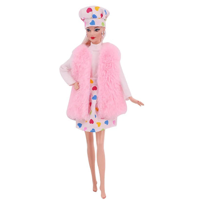 30CM&11.8Inch Doll Clothes Plush Coat + Dress+Hat ,T-shirt Set Suitable Fashion Outfit Casual Clothing Free Glasses Gift